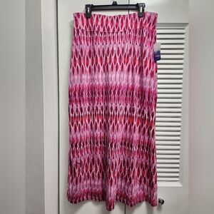 NWT Great Northwest Indigo Pink Ikat Print Maxi Skirt Size L Elastic Waist